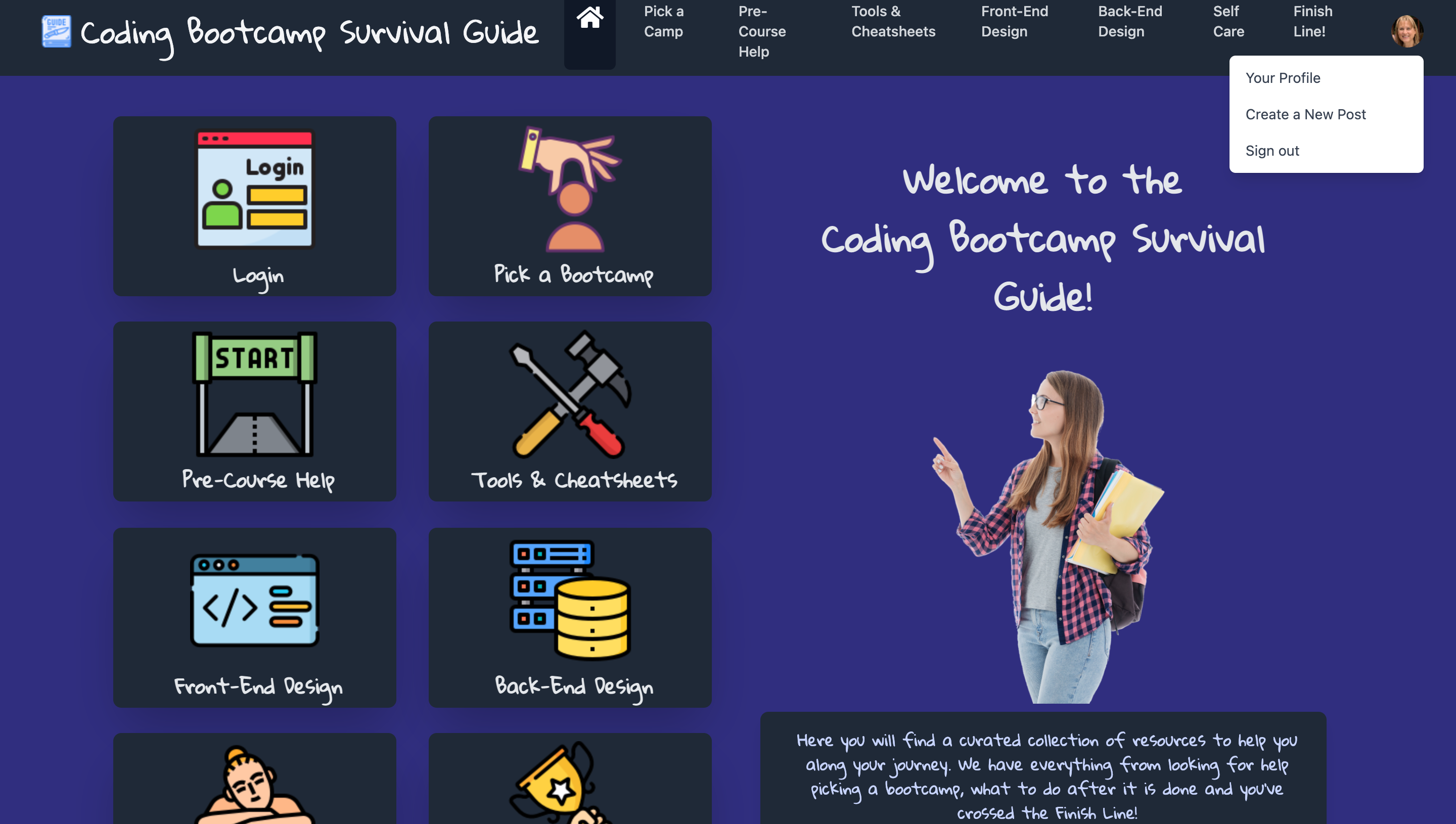 screenshot coding bootcamp survival guide homepage
